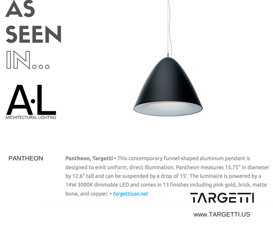 targetti_usa's tweet photo. Thanks Architectural Lighting for showcasing Targetti PANTHEON in your 2018 Product Issue: Decorative Lighting.  Beautiful LED pendant in 13 Architectural colors.  #Pantheon #LEDPendant #Interiors

https://t.co/3RqbitSrQO https://t.co/5DjwgsIkfZ