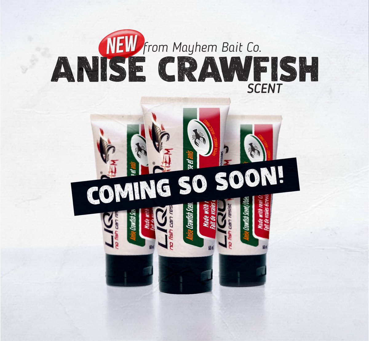 #LiquidMayhem Anise Crawfish is officially just around the corner. Coming soon!  Oh so soon! 
#MayhemMilitia #NoFishCanResist