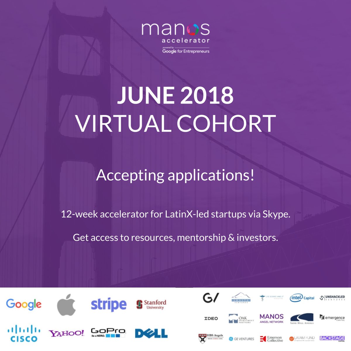 ManosAccel's tweet image. WE ARE OPENING APPLICATIONS FOR OUR THREE-MONTH VIRTUAL ACCELERATOR  🤓

Are you a latino startup founder looking to scale your business, raise funds, or get connected in Silicon Valley? 

Find out more manosaccelerator.com
