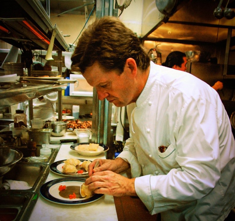 Chef Healy garnishing some delicious small plates. #thebuffaloclub #chefhealy #santamonica #finedining #garnish #presentation #dinnerservice #smallplates #fullmenu #iroquoisroom #gardencourtyard