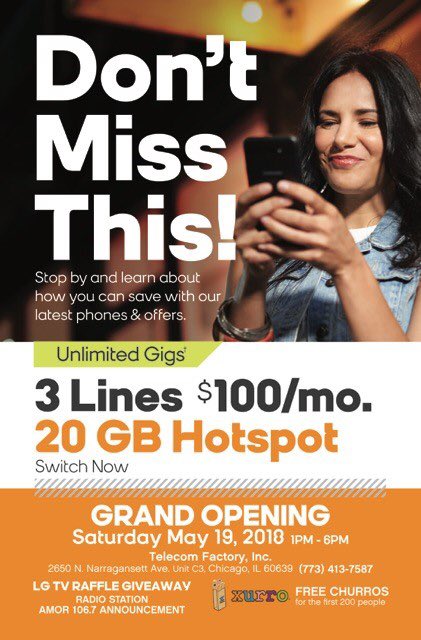 Come join us for our grand opening event on Saturday May 19th from 12-6pm at the BrickYard Mall for Telecom Factory Powered by DCI. We will have amazing deals that include $5 LG Dynasty! Come for the deals stay for the Churros!! <a href="/DCIcares/">DCI</a> <a href="/PedersonSprint/">Adam Pederson</a> @spgwmd @Dk1team1dream