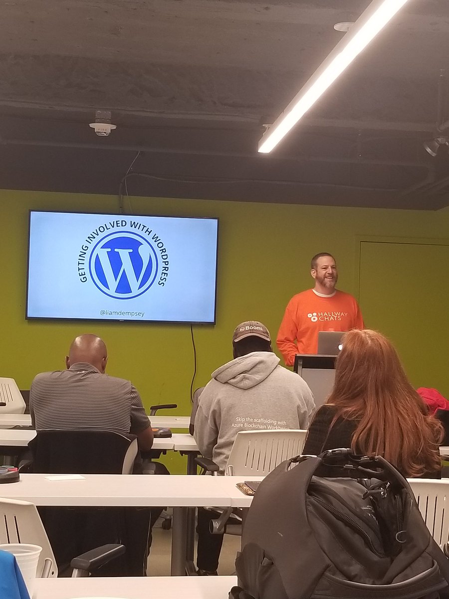 williamsba's tweet photo. Watching @liamdempsey present on getting involved with WordPress #phillywp https://t.co/BvSHCAxFgw