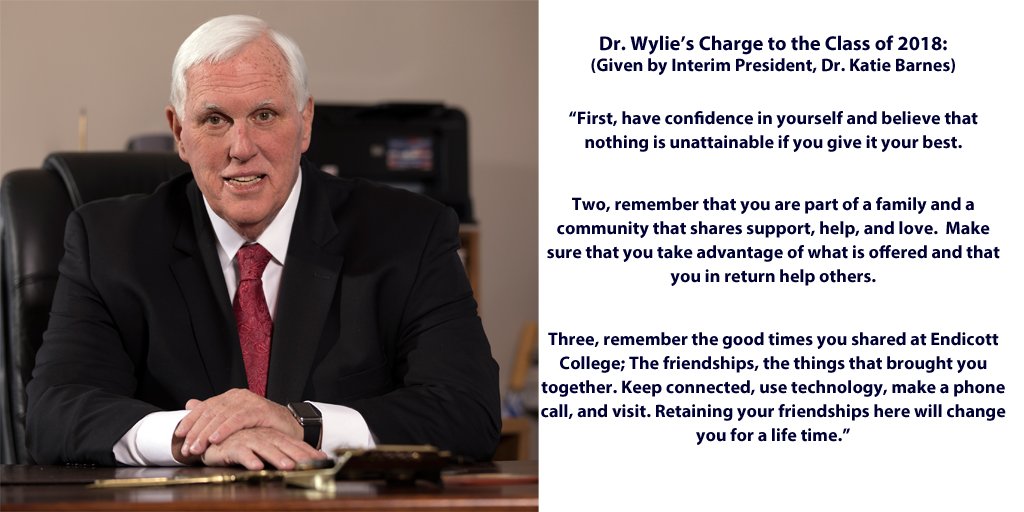 EndicottCollege's tweet photo. Dr. Wylie is here with us in spirit tonight. “By now, you have heard all the advice that you probably need, but Dr. Wylie’s charge to you is to think about three very important concepts.” – Dr. Katie Barnes, Interim President #ThisIsEndicott https://t.co/HOIkkFw1Uu