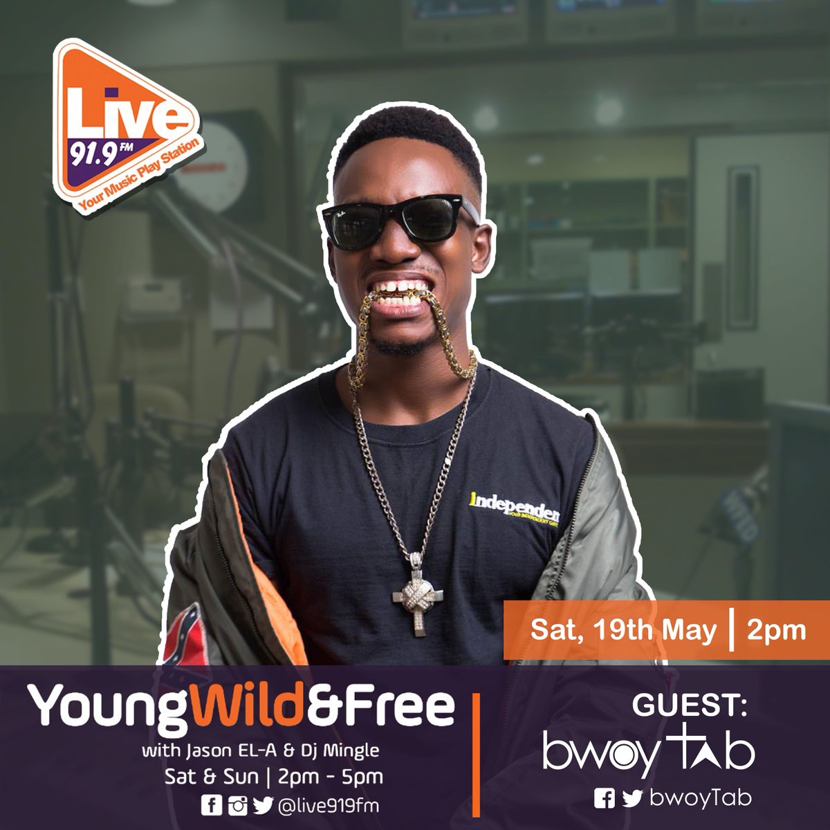 bwoytab's tweet photo. This day has already been written, tune in to @Live919fm this Saturday @2pm π @BwoyTab would be the guest on #YoungWild&Free with Jason EL-A. All thanks to God NP #TheWaveEP https://t.co/BjgmYrOiDs