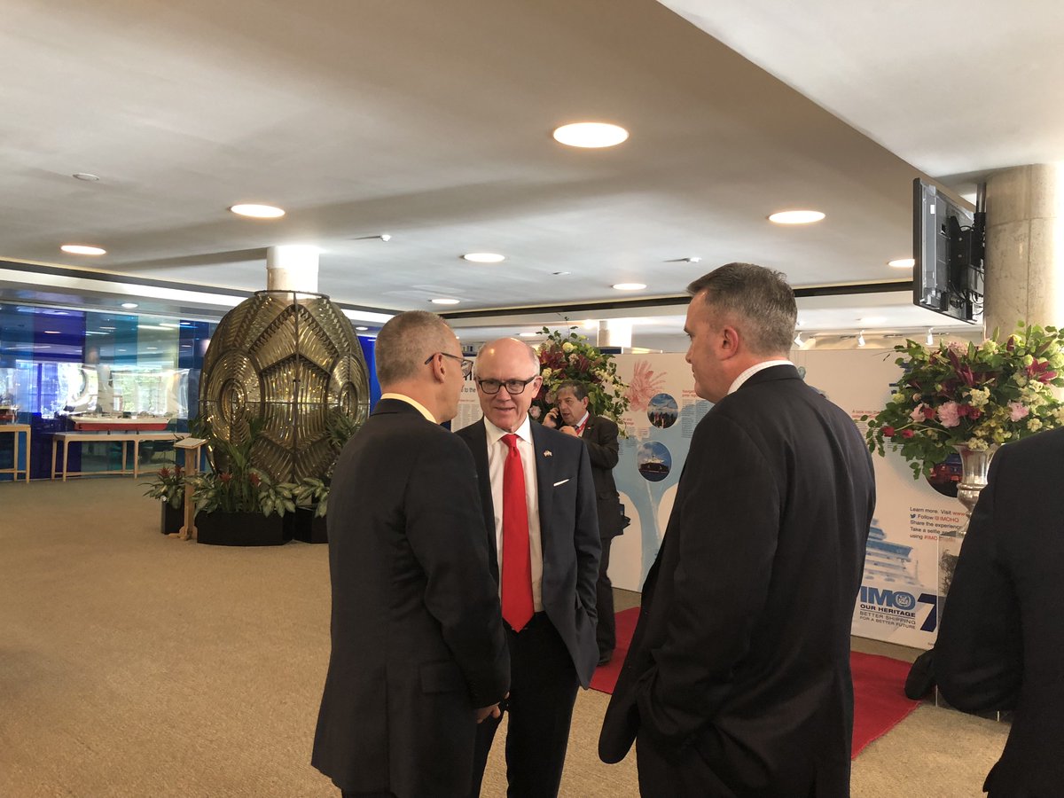 IridiumComm's tweet photo. Iridium's @HartinNY64 discusses the week's events at @IMOHQ's #MSC99 meeting with @USAmbUK Woody Johnson & @USCG's Rear Admiral John Nadeau. #GMDSS #Iridium https://t.co/LCaLVrXGgB