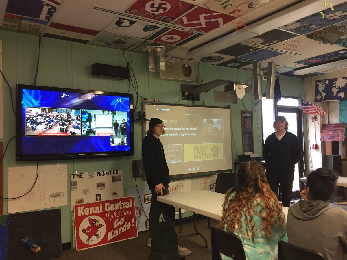 KCHSYT's tweet photo. @KCHSYT WH presentations 3 person team 2 from Kenai 1 from Seldovia do their presentation. Next hour co taught world history 2 members of team from Kenai and 2 members of the team from Homer. Thanks for the diversity to Kenai room Seldovia and Mrs. Nelson from Homer. @AlaskaDEED https://t.co/XnVaykQ9in