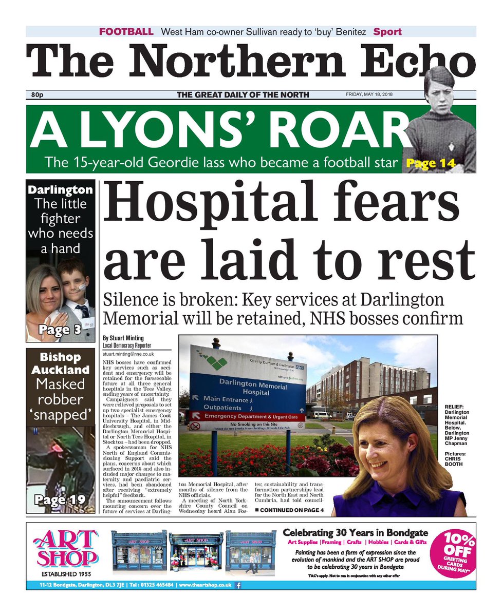 AndyRichMedia's tweet photo. Friday’s @TheNorthernEcho front leads on some excellent news for the region’s hospitals, @SMintingEcho reports https://t.co/Pw2tzMGim7