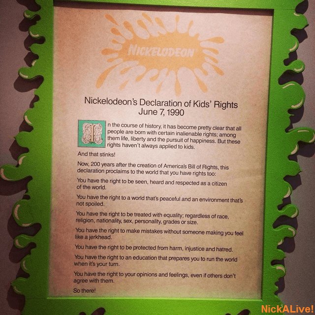 DailyNickNews's tweet photo. #TBT: I posted this last year, but I think its relevant today more than ever: #Nickelodeon's Declaration of Kids' Rights, which, inspired by the Bill of Rights, proclaims to the world that kids have rights, too! https://t.co/fayzwaSqSV #NickSplat #NickStudios #ThrowbackThursday https://t.co/XmMosAzPl9