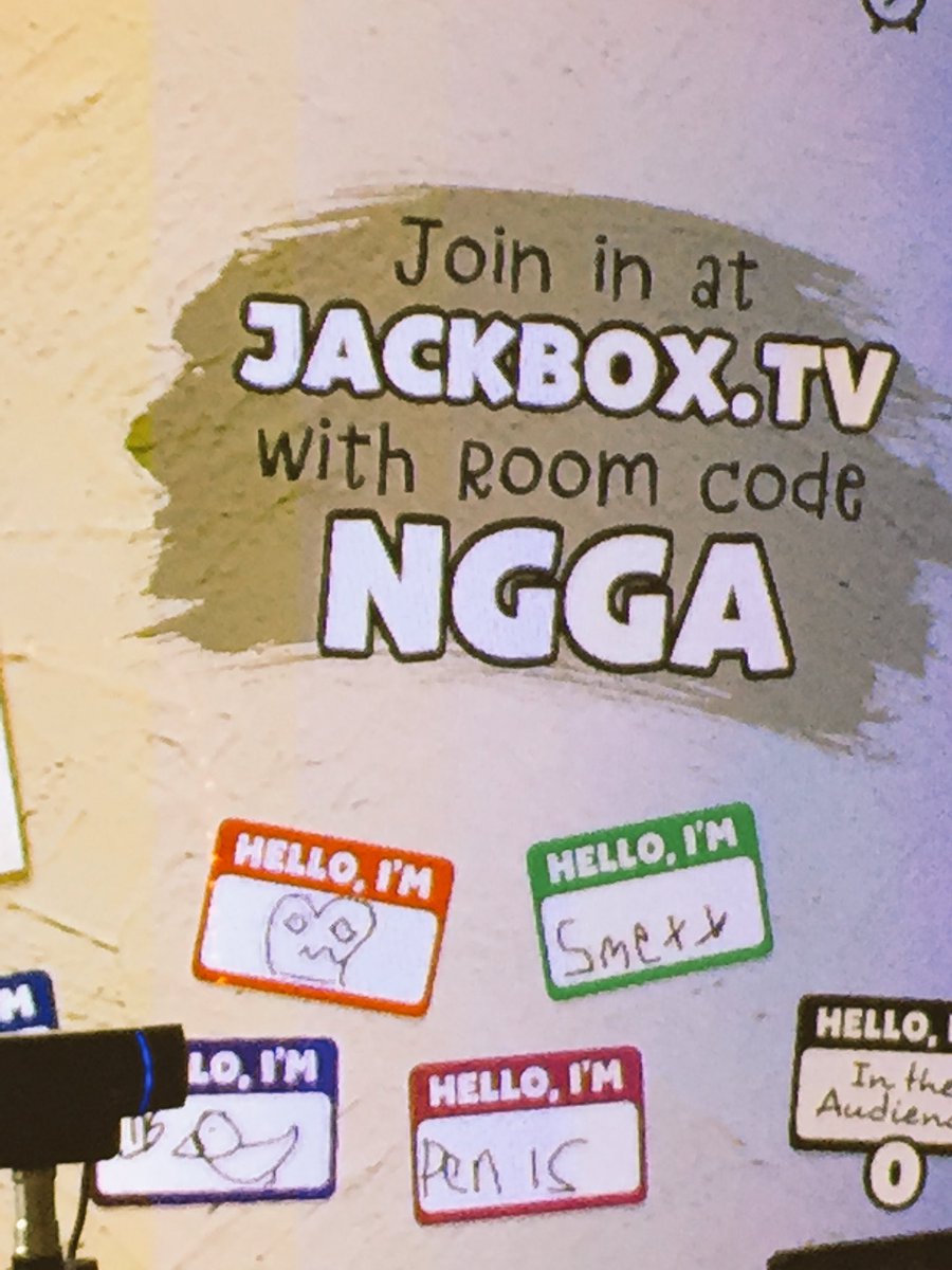 Oakley980's tweet photo. #ThrowbackThursday When Jess and I where streaming on @MiFu_Gaming and playing #Jackbox and got a very questionable room code. @jackboxgames #Twitch #Stream #Whoops #gaming https://t.co/4O9E4joTzK