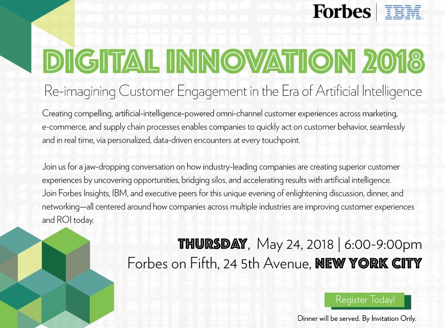 DaveTDW's tweet photo. Join #IBM and #Forbes in re-imagining customer engagement in the era of  AI.  Register now: https://t.co/B486Aa3eUd #WatsonCustomerEngagement https://t.co/6RA6uf5Oco