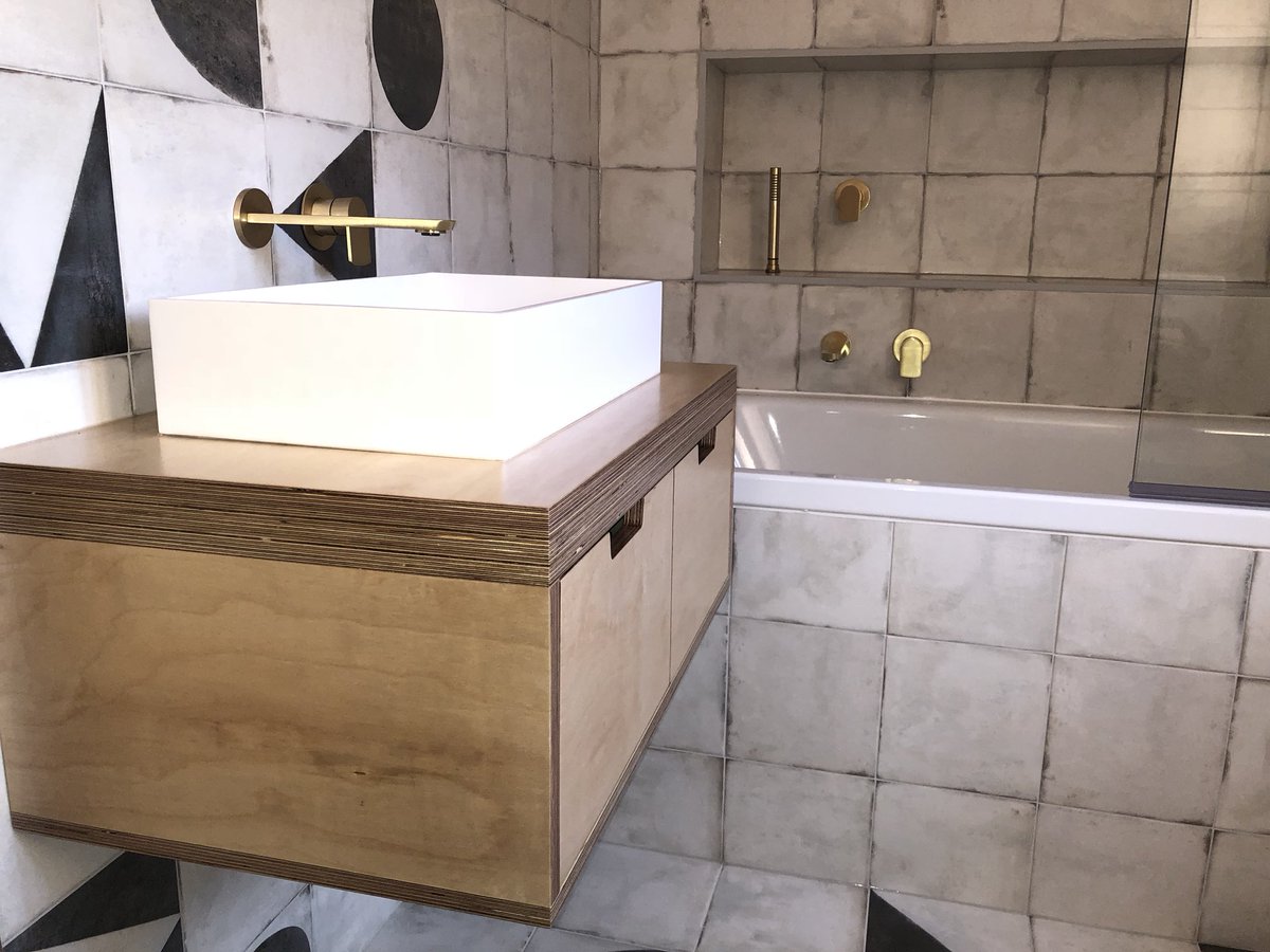 Parkstoneltd's tweet photo. #bathroom in rawdon. Bespoke made units, gold taps special order from italy, ufh for cosy toes. This was a mammoth job from start to finish but worth it in the end #notjustgas #teamparkstone @VeverkaAnthony https://t.co/4Uwk3ZN5NG