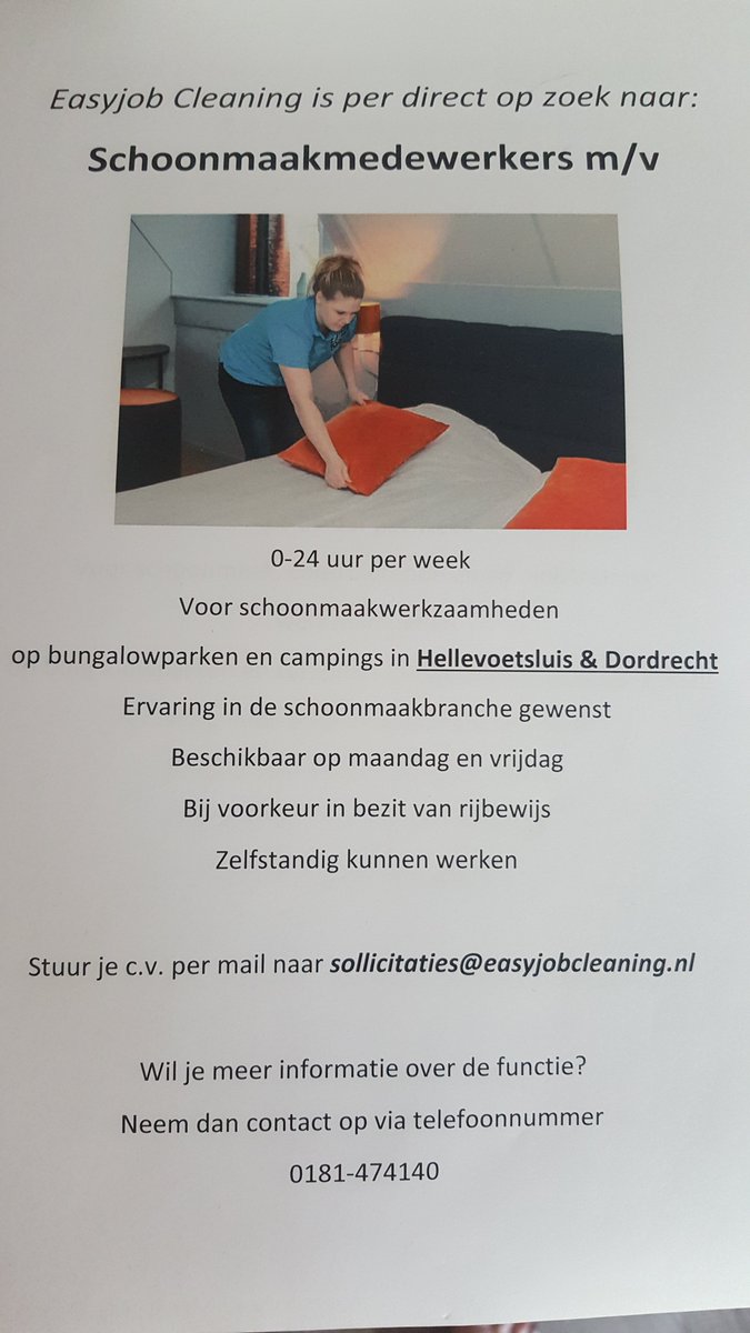 EasyjobCleaning's tweet photo. Bent u enthousiast en gemotiveerd dan zijn wij opzoek naar u. Heeft u interesse stuur uw CV en motivatiebrief naar sollicitaties@easyjob-bv.nl. https://t.co/5ZKXyh0Hur