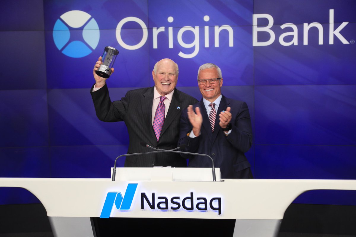 NasdaqExchange's tweet photo. Thanks to @OriginBank for closing the markets with us! π We couldnβt be more proud to welcome you all to our family of leading companies! #obnk #BankOriginal https://t.co/EmgaqSjgLF