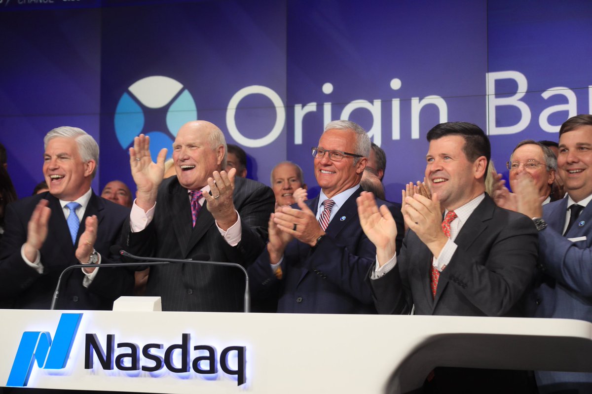 NasdaqExchange's tweet photo. Thanks to @OriginBank for closing the markets with us! π We couldnβt be more proud to welcome you all to our family of leading companies! #obnk #BankOriginal https://t.co/EmgaqSjgLF