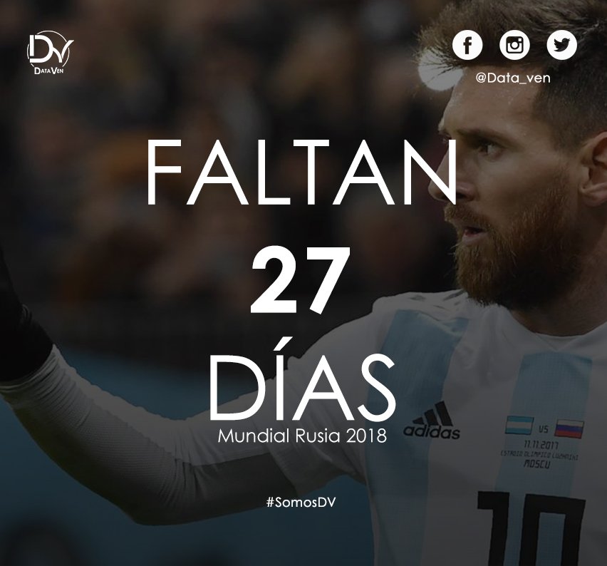 Data_Ven's tweet photo. #MundialRusia2018 | ¡Faltan 27 días para vivir la emoción del Mundial!

#SomosDV #Fútbol https://t.co/cHA53y4lzB