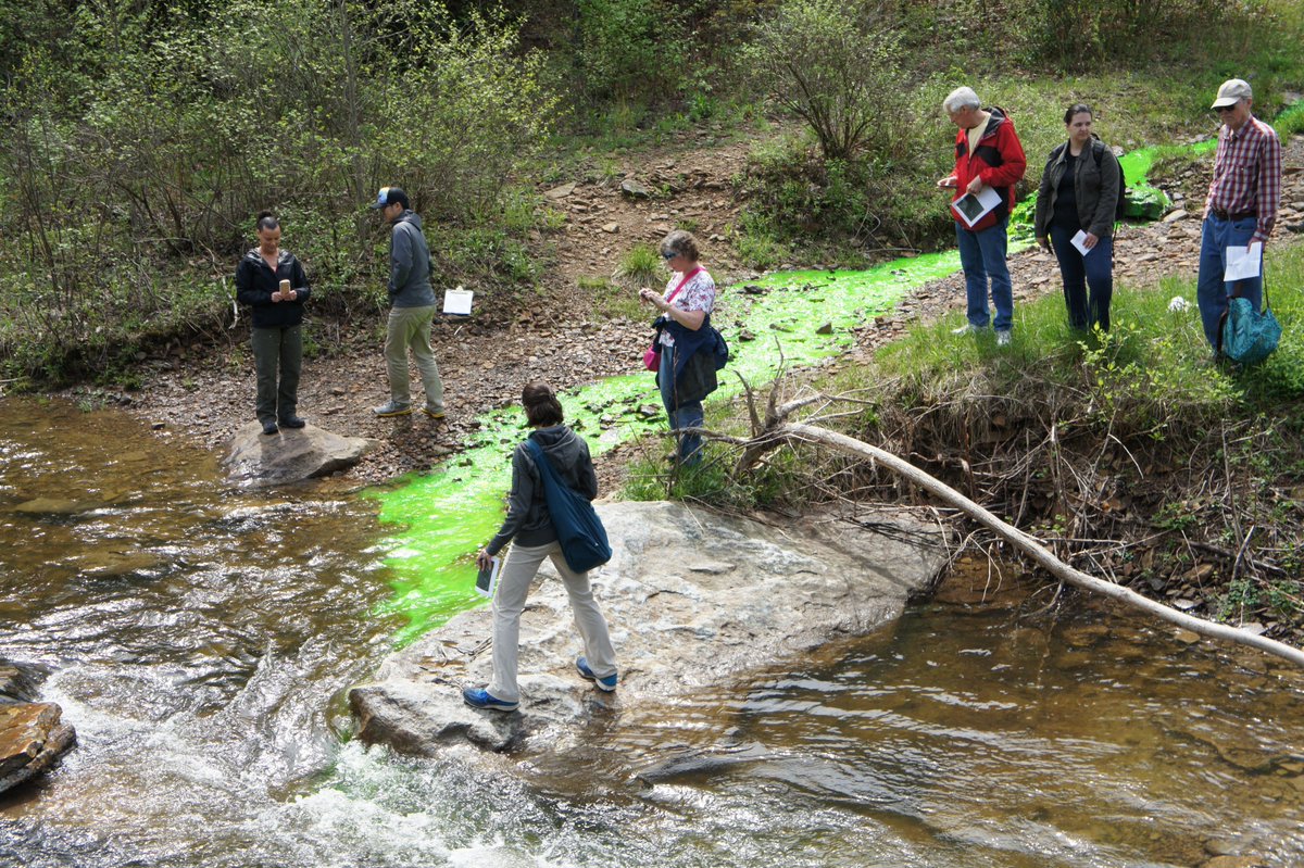 PSUEarth's tweet photo. The annual #ShaleNetwork workshop is under way at #PennState, bringing together academia, industry, government and watersheds groups over water quality in the #MarcellusShale region. A morning field trip featured a mock spill event on Black Moshannon Creek @BrantleyPSU https://t.co/STWZHOm0kf