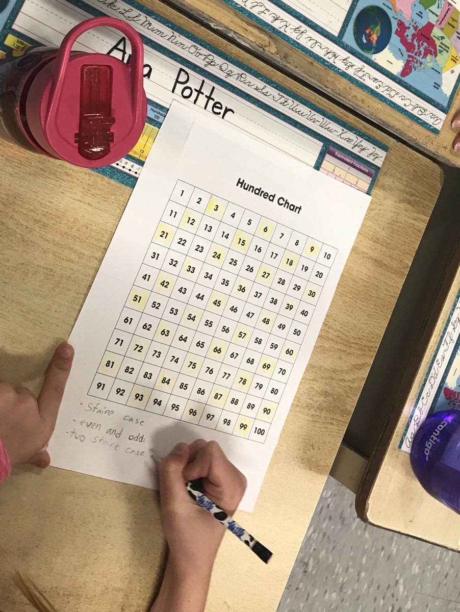 Mr_H_Teacher's tweet photo. Playing with #Threeness in @thehodgees #Gr4 #Gr5 class @AJBakerKintore. A great journey, recognizing patterns within multiplicative values on a 100 chart. #TVDSBMath https://t.co/vQWjJrP20u