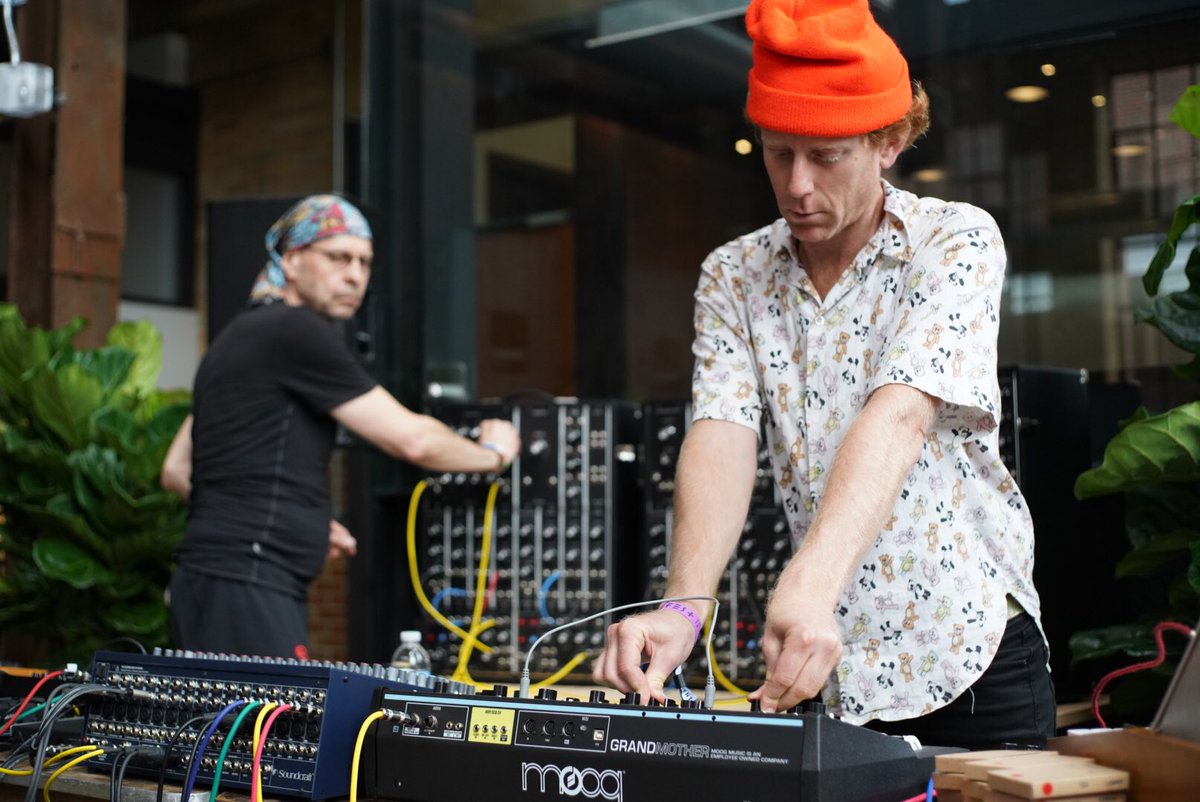 moogmusicinc's tweet image. Enter the #DroneZone: @NickHook and Gareth Jones of #SpiritualFriendship lead a #Moog modular #meditation at #Moogfest2018 🧘‍♀️ 🧘‍♂️