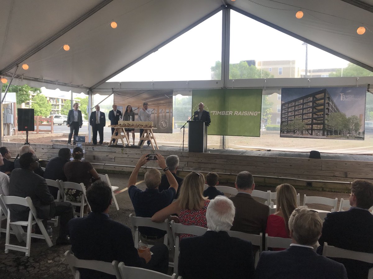JoshHaglerVC's tweet photo. Purpose built offices - T3 West Midtown groundbreaking. Largest wood built building in the USA. 

Whew. Breaking ground. https://t.co/gxGPHpPfdC