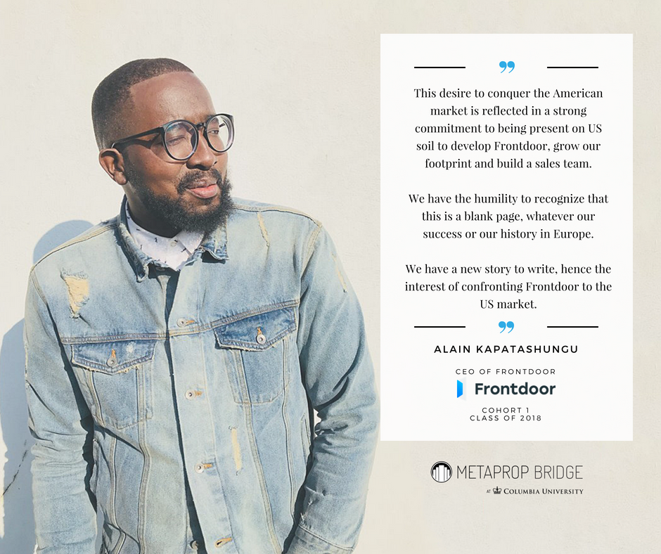 MetaPropNYC's tweet photo. Meet @TheFrontdoorApp and its CEO, Alain Kapatashungu who joined the #MetaPropBridge accelerator to help renters expedite the apartment search process with an invisible agent, Stew. #PropTech https://t.co/p6gKjZr281