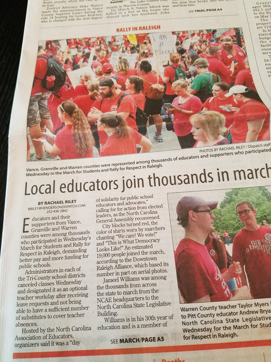 MyersForOhio's tweet photo. Yesterday at @ncae's Day of Advocacy I spoke with @RachaelRiley85 from the @Daily_Dispatch. As a proud member of the @NEAToday, I was excited to join my union brothers and sisters in Raleigh to march for our students and rally for respect. #1u #Red4Ed #NCAEStrong #Solidarity https://t.co/Cp2WxV7rN2