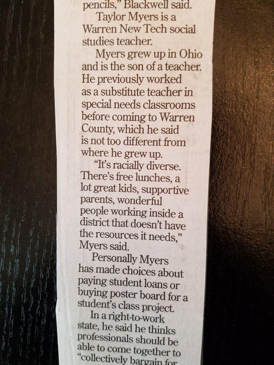 MyersForOhio's tweet photo. Yesterday at @ncae's Day of Advocacy I spoke with @RachaelRiley85 from the @Daily_Dispatch. As a proud member of the @NEAToday, I was excited to join my union brothers and sisters in Raleigh to march for our students and rally for respect. #1u #Red4Ed #NCAEStrong #Solidarity https://t.co/Cp2WxV7rN2