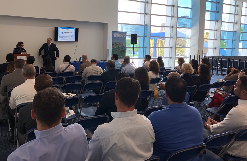 CoreyRosenbusch's tweet photo. Promoting #coldchain during #WorldTradeMonth @PortMiami Their goal is to be positioned as the #coldchain hub for North America.  Thanks @Seaboard_Marine for the terminal tour &amp; glimpse into your perishable business served by a fleet of 5,000 refrigerated containers https://t.co/s0Lh1yPbxc
