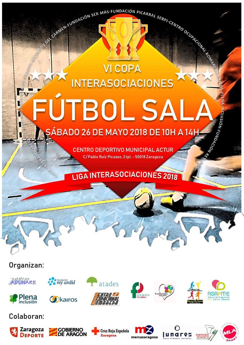 InteraZgz's tweet photo. A pocos días de que llegue nuestra VI Copa Interasociaciones ⚽️⚽️⚽️
@estigma0zgz @GrupoReyArdid @ATADES_ @fpicarral @Kentrikes @ASAPME #Adunare @PlenaAragon #Centrodediaromareda 😁😁 https://t.co/tCDMf6ekcy