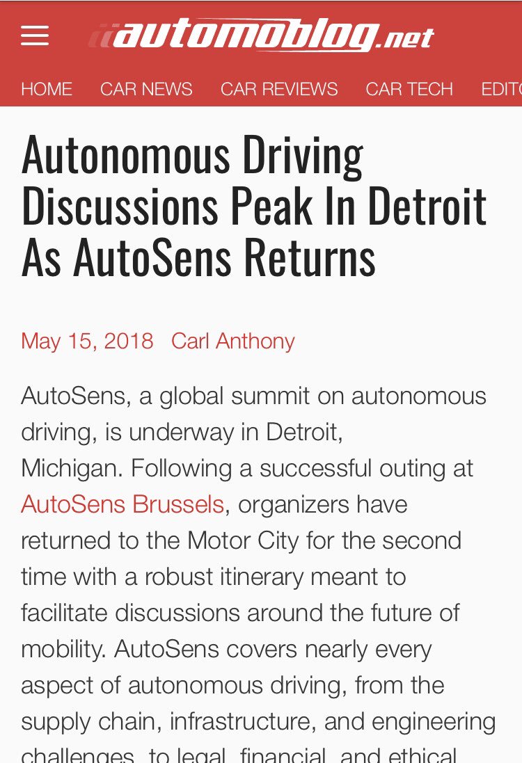 AutoSens_'s tweet photo. Weโve had some great coverage of @AutoSens_ here in Detroit this week! Thanks @dbusiness @Automoblog @crainsdetroit @usnews #AutonomousVehicles #sensors #vehicleperception #technology #detroit https://t.co/RNMSdtqg6m