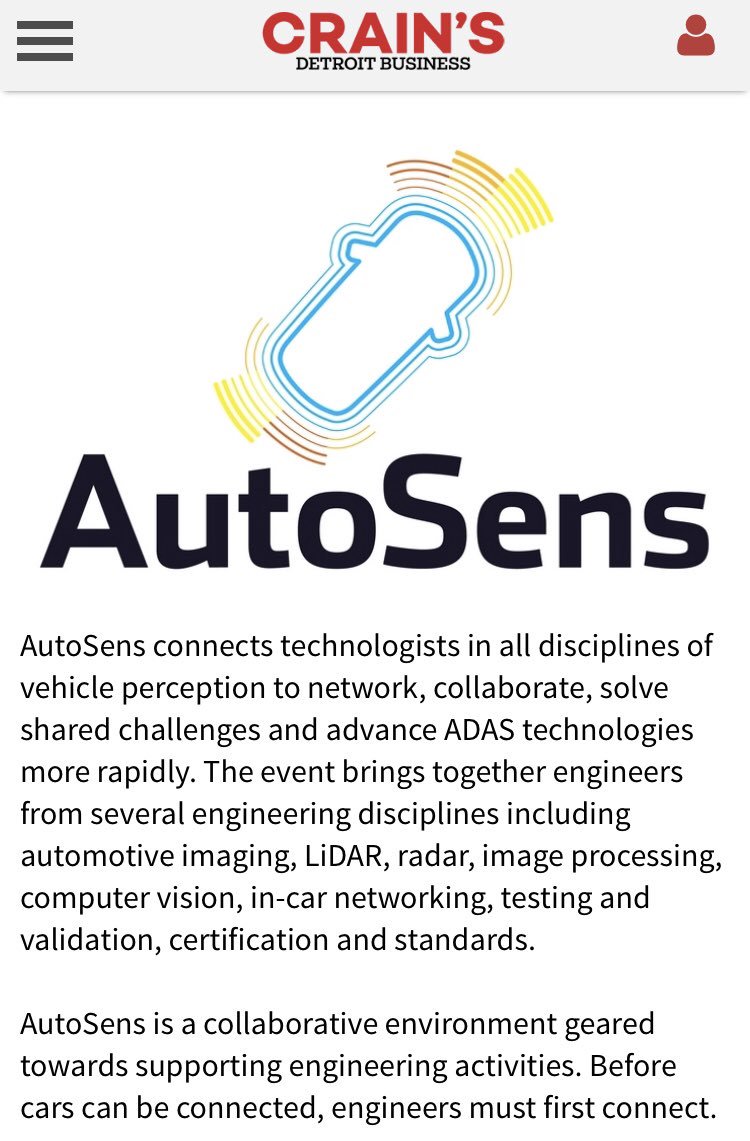AutoSens_'s tweet photo. Weโve had some great coverage of @AutoSens_ here in Detroit this week! Thanks @dbusiness @Automoblog @crainsdetroit @usnews #AutonomousVehicles #sensors #vehicleperception #technology #detroit https://t.co/RNMSdtqg6m