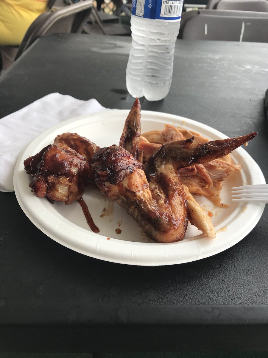 MShaneC's tweet photo. Smoked gator and wings for lunch. #TSTPBBQ , #WCBCC18 https://t.co/aPhCn9ewKX