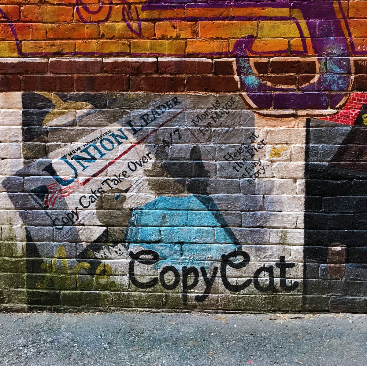 ElisabethWriter's tweet photo. According to a plaque hanging in the alley, #CatAlley got its name from the late C.T. Durgin, who once saw a fierce battle there between two felines. 🙀 Artists have painted themed murals on one side, featuring cute cats to pay homage to the alley’s nickname. 😻 #VanLife https://t.co/VmERFICLOn