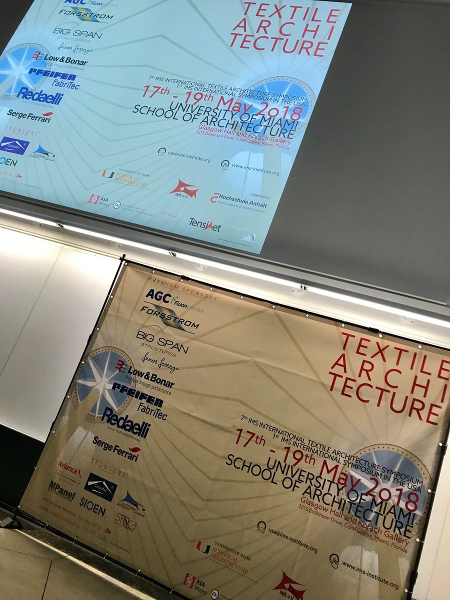 ATA_Textiles's tweet photo. The FSA (Fabric Structures Association) division is proudly attending the 7th IMS Intl. Textile Architecture Symposium in Miami #MIA #UofMiami @univmiami #FSA #IFAI #loadsoflearning https://t.co/XURIbUjxUQ