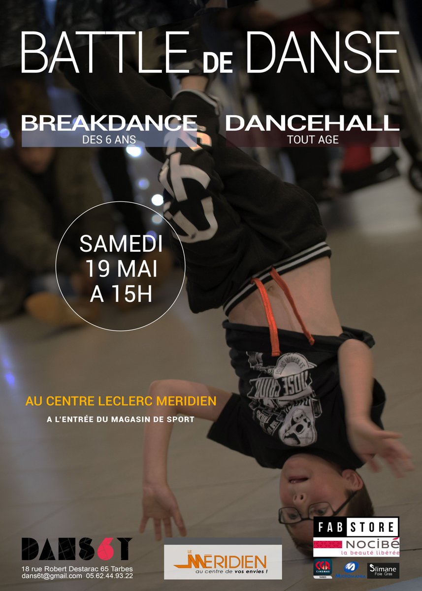 🕺Dans6t met le feu samedi 19 mai à 15h au Leclerc Meridien (partenaire d'honneur)  avec un Battle de Danse Breakdance et Dancehall.
Ca se passe dans la galerie face au Sport E.Leclerc.