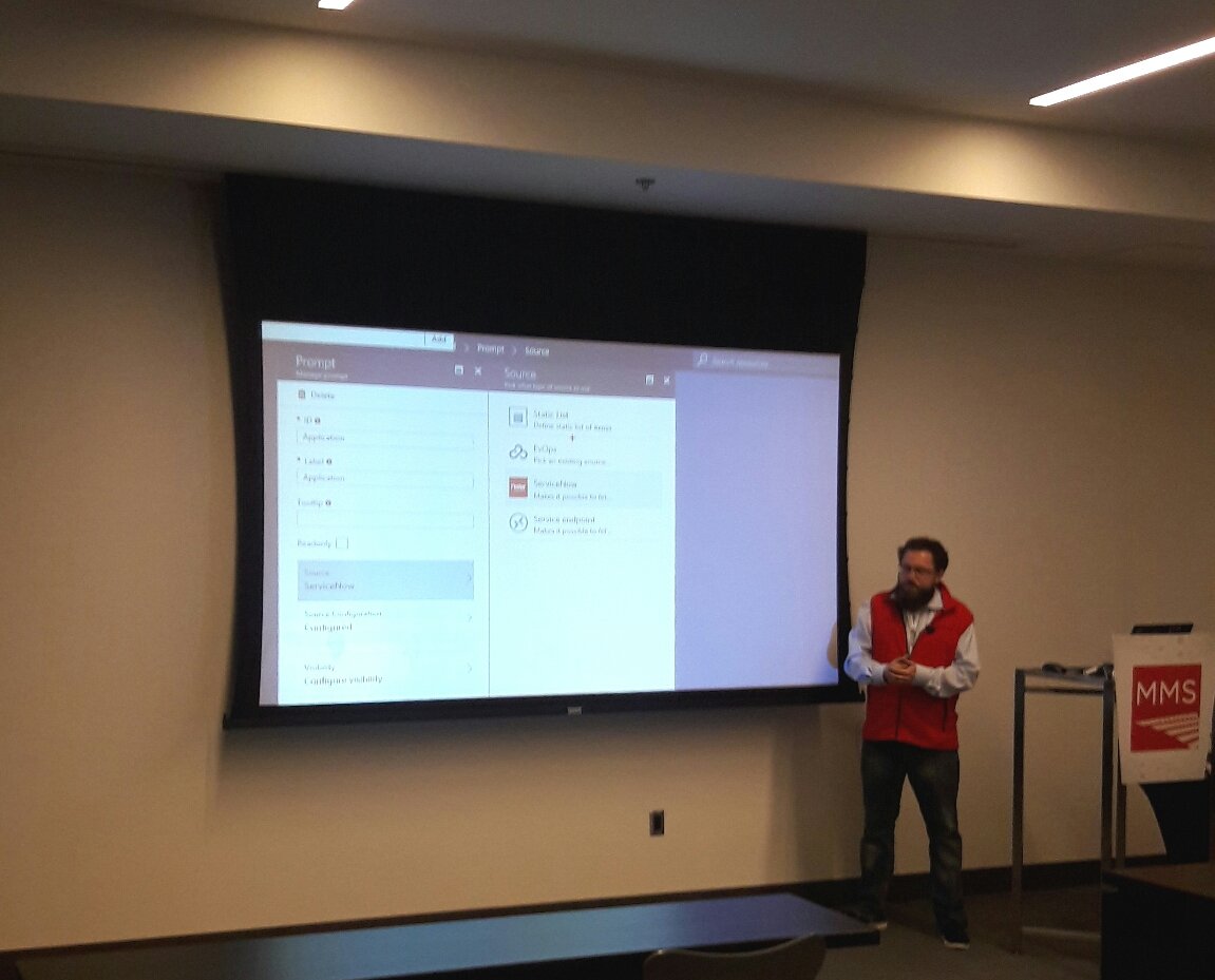 buchatech's tweet photo. @JakobGSvendsen with @Andreas_Sobczyk showing #SeviceNow in #AzureStack via @gridpro EvOps in session @mmsmoa. #ITSM https://t.co/qP35gVKQ0J