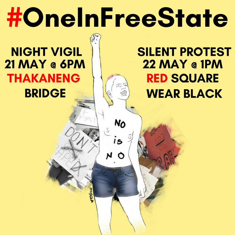 safeufs's tweet photo. #OneInFreeState protest at the University of the Free State on Monday &amp; Tuesday. We need to end the victimisation of womxn and LGBTQIA+ students at the University of the Free State. https://t.co/58swyiy9lE