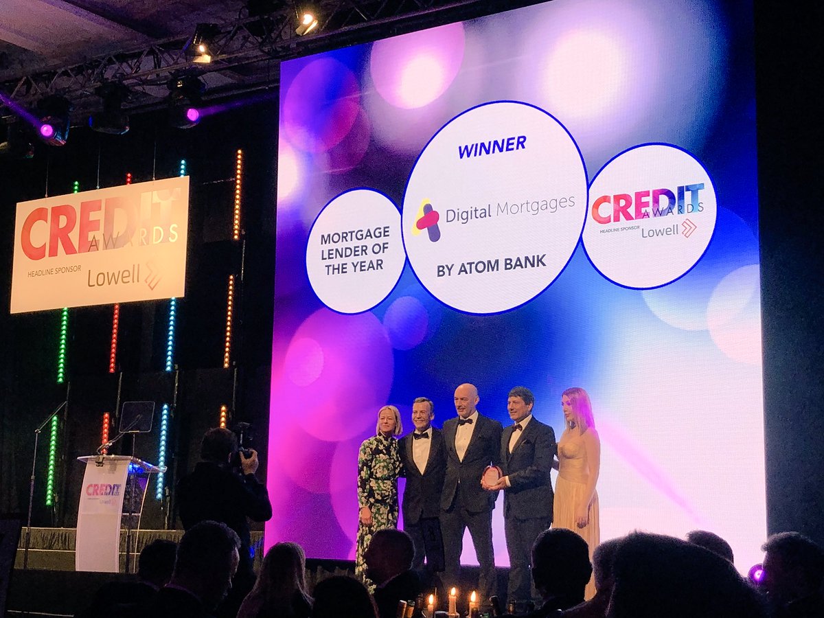 The Mortgage Lender of the Year goes to Digital Mortgages by <a href="/atom_bank/">The Atom Bank fan club</a> pat yourselves on the back 👍 #creditawards18