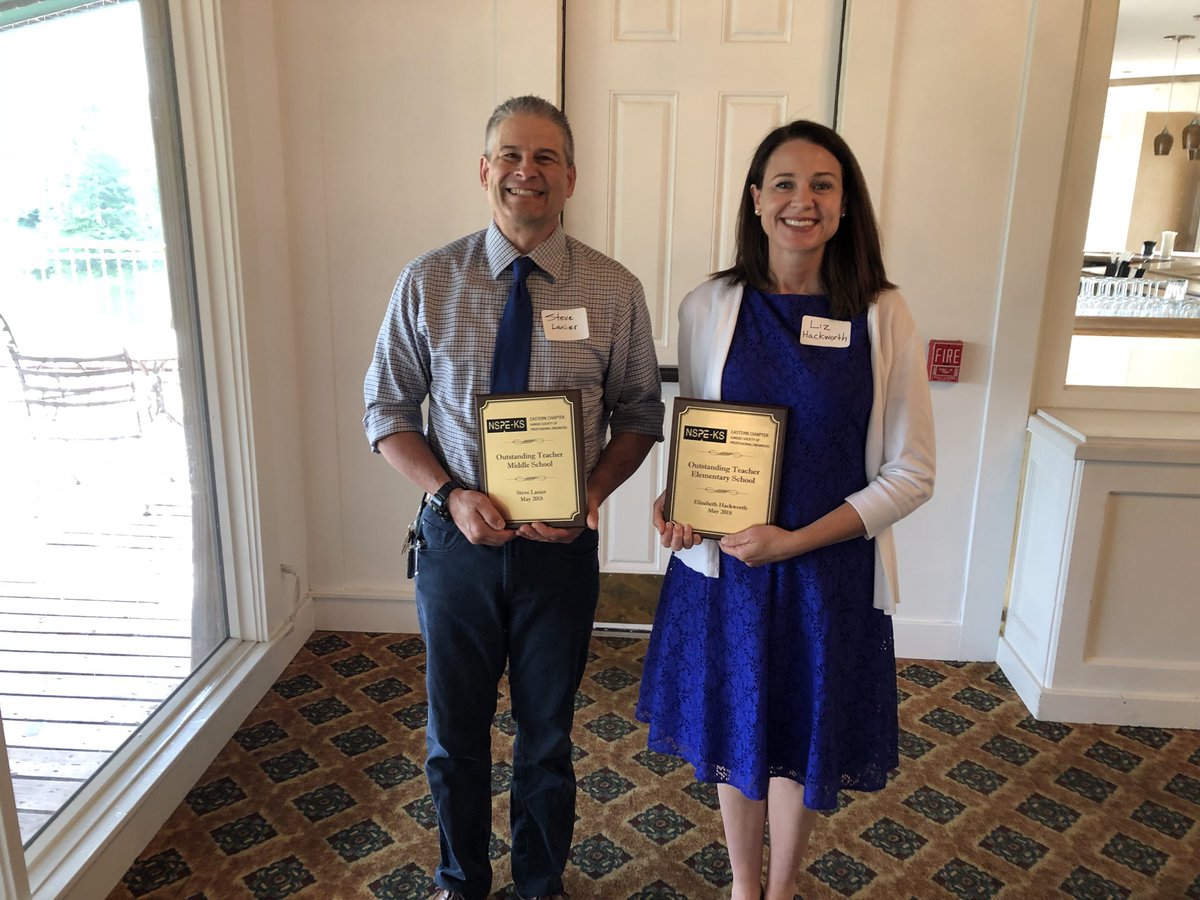 Wonderful morning as #RayMarsh <a href="/lizhackworth/">Liz Hackworth</a> and <a href="/Wildcats512/">TMSWildcats</a> Mr. Lanier received the elem and ms outstanding teacher of the year recognition from <a href="/NSPE/">NSPE HQ</a> KS Eastern chap.  #muchdeserved #STEM