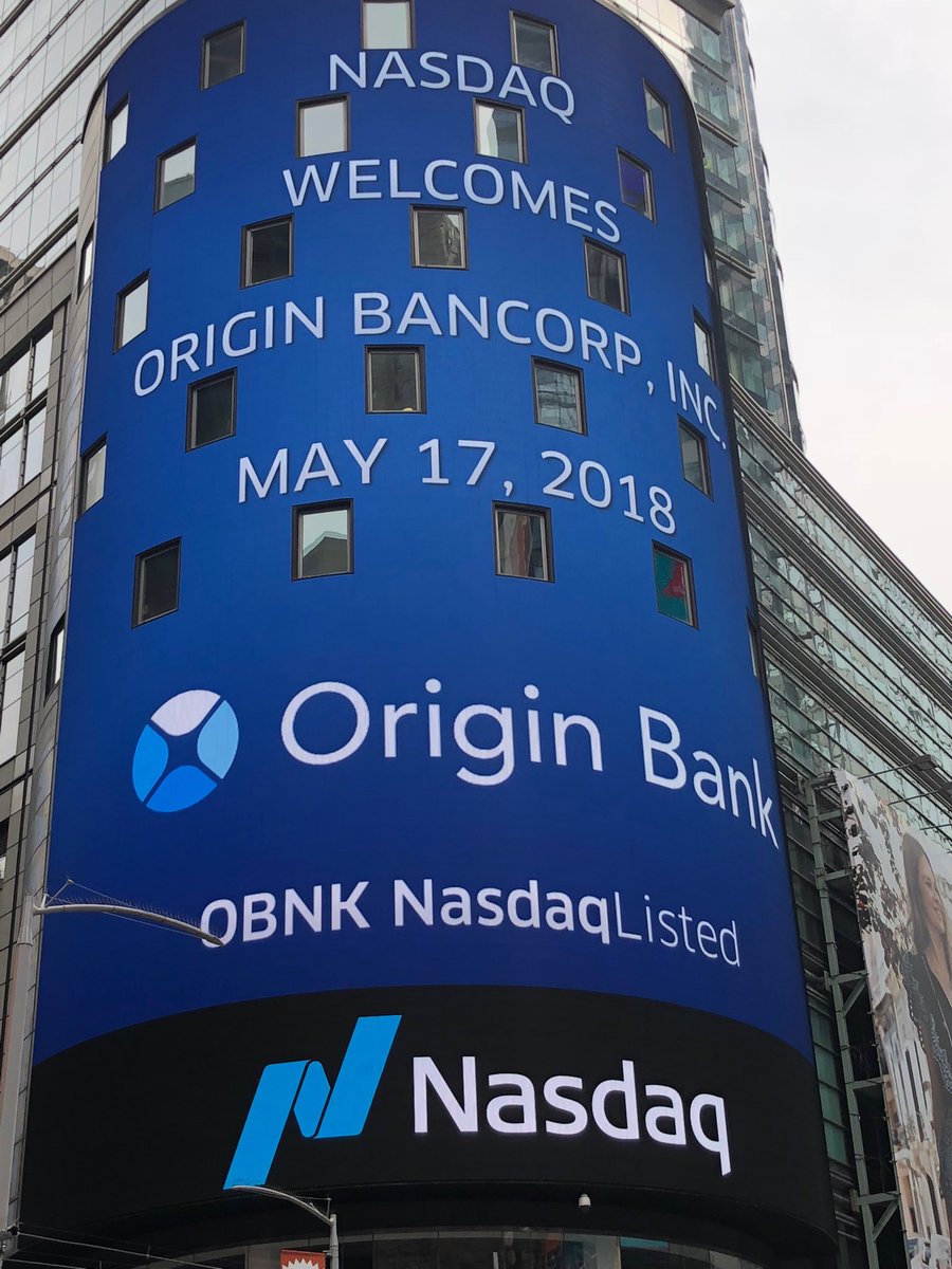 LanceHall14's tweet photo. What a proud and historic day for the @OriginBank family! Thank you to @Nasdaq for the great experience. #OBNK https://t.co/A5X9VqoRIz