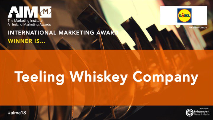 AIM Awards (@aimawardsie) on Twitter photo Congratulations Teeling Whiskey Company <a href="/TeelingWhiskey/">Teeling Whiskey</a>, the 2018 winner of the International Marketing category for #AIMA18 Congratulations Teeling Whiskey Company <a href="/TeelingWhiskey/">Teeling Whiskey</a>, the 2018 winner of the International Marketing category for #AIMA18