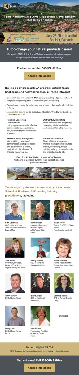 dobrowj's tweet photo. Want to hang out with 8 current/former natural foods CEOs in a week, incl. @HonestSeth, Walter Robb of WFM, Mark Retzloff of @Horizon_Organic, Paddy Spence of @Zevia &amp; Terry Tierney of @daiyafoods? Cool new program - https://t.co/ri2Vcsumwc. https://t.co/RfHvcjof06