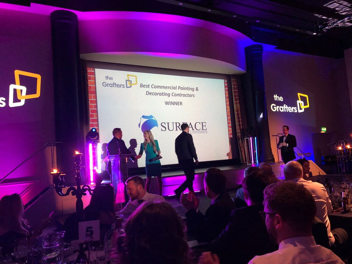 Well done <a href="/wallfinishes/">SurfaceWallFinishes</a> , winning Best Commercial Painting &amp; Decorating Contractors at @theGrafters this evening. Congratulations! #winner #awards