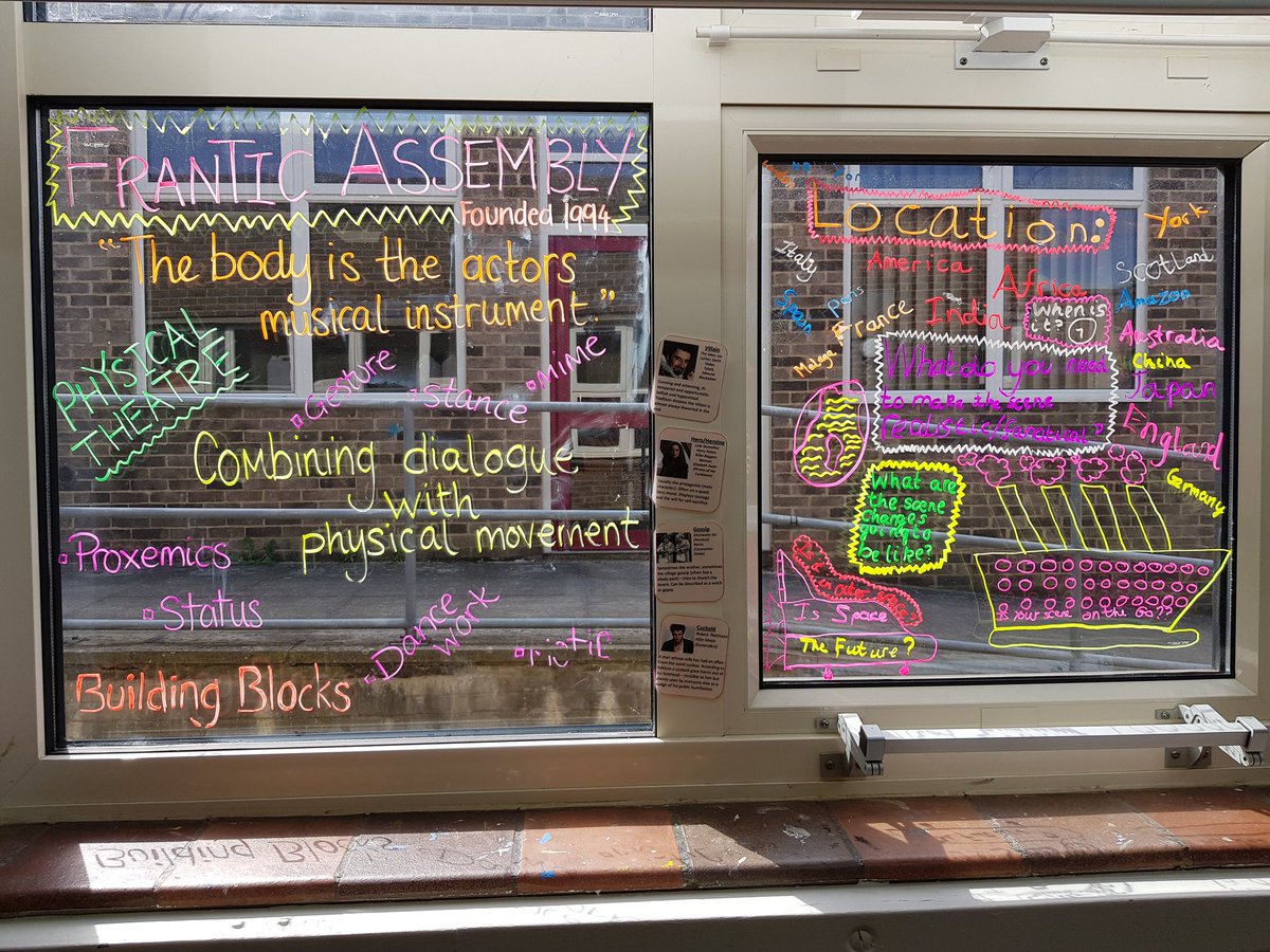 DramaRls's tweet photo. Our vibrant window working wall 🎭🤩 #keyterminology #dramaterminology #techniques #strategies #skills #practitioners #theoryintopractice @TheRoyalLatin https://t.co/0x3fdR4QPA