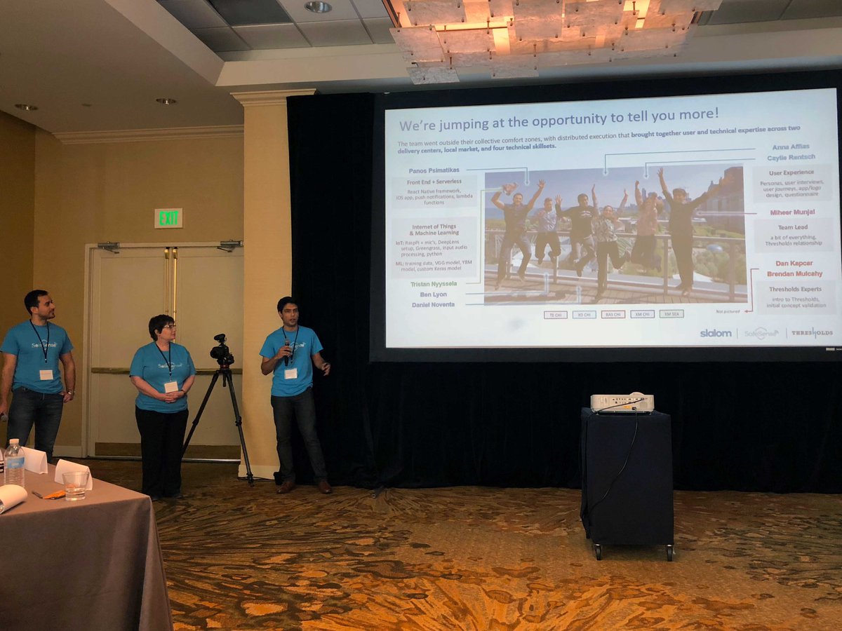 SlalomChicago's tweet photo. Last but not least, we're proud of our 3rd Chicago #Hackathon team, SafeSense, who partnered with our good friends at @Thresholdsctrs. Up next: The Expo Hour! #slalomhackathon #imwithslalom #loveyourfuture https://t.co/IpvvRlxB5k
