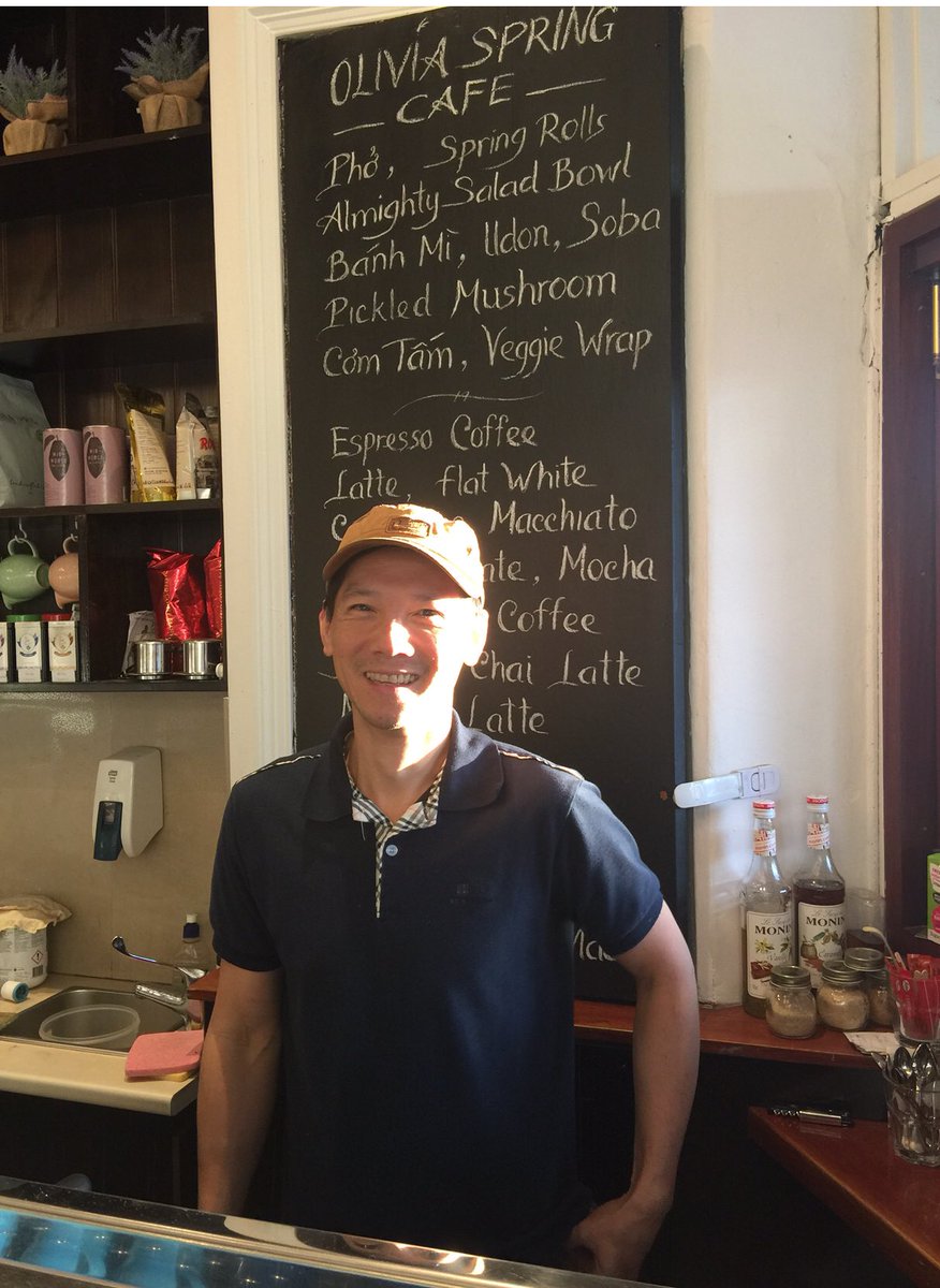 Kon__K's tweet photo. #Vegans of #Melbourne get around this wonderful family business. Meet Tuan, he makes one of the best Bon Soy Lattes &amp; a delish Vegan Pho! He also happened to come to Australia as a #refugee. Check out Olivia Spring at 637 Mt Alexander Rd, Moonee Ponds (across from big Tram Stop). https://t.co/Cxpb47RnAC