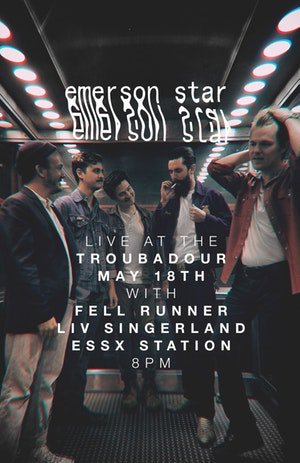 Don't miss <a href="/EmersonStarBand/">Emerson Star</a> tonight!
Tickets are available online (ticketf.ly/2JXTvZN) until 6pm or at the door starting at 8pm (cash only).

Set times:
Doors open at 8pm
<a href="/EssxStation/">Essx Station</a> at 8:30pm
<a href="/livslingerland/">Liv Slingerland</a> at 9pm
<a href="/FellRunnerMusic/">Fell Runner</a> at 10pm
Emerson Star at 11pm