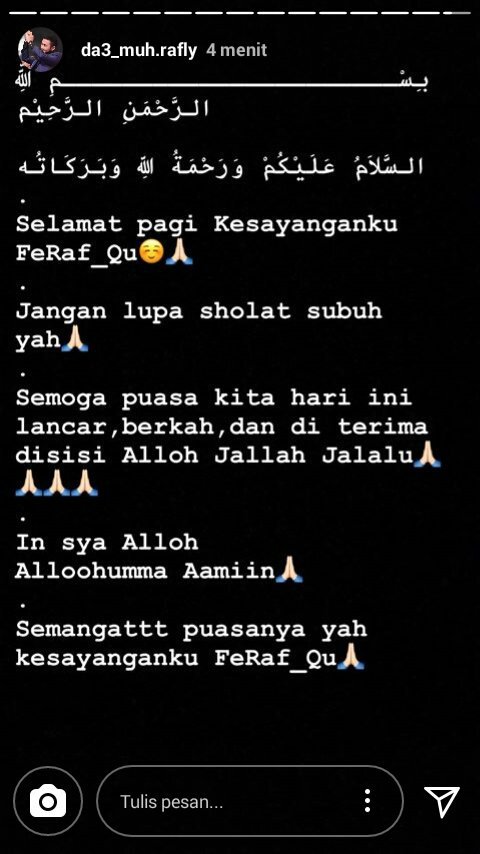 Assalamualaikum wr wb, 
Selamat pgi kesayangan <a href="/DA3_Rafly/">Muh.Rafly Heriawan</a>  dn FeRaf_Qu,selamat mnjalanjan ibadah puasa yg ke 2,emoga puasa hri ini lancar, amin
