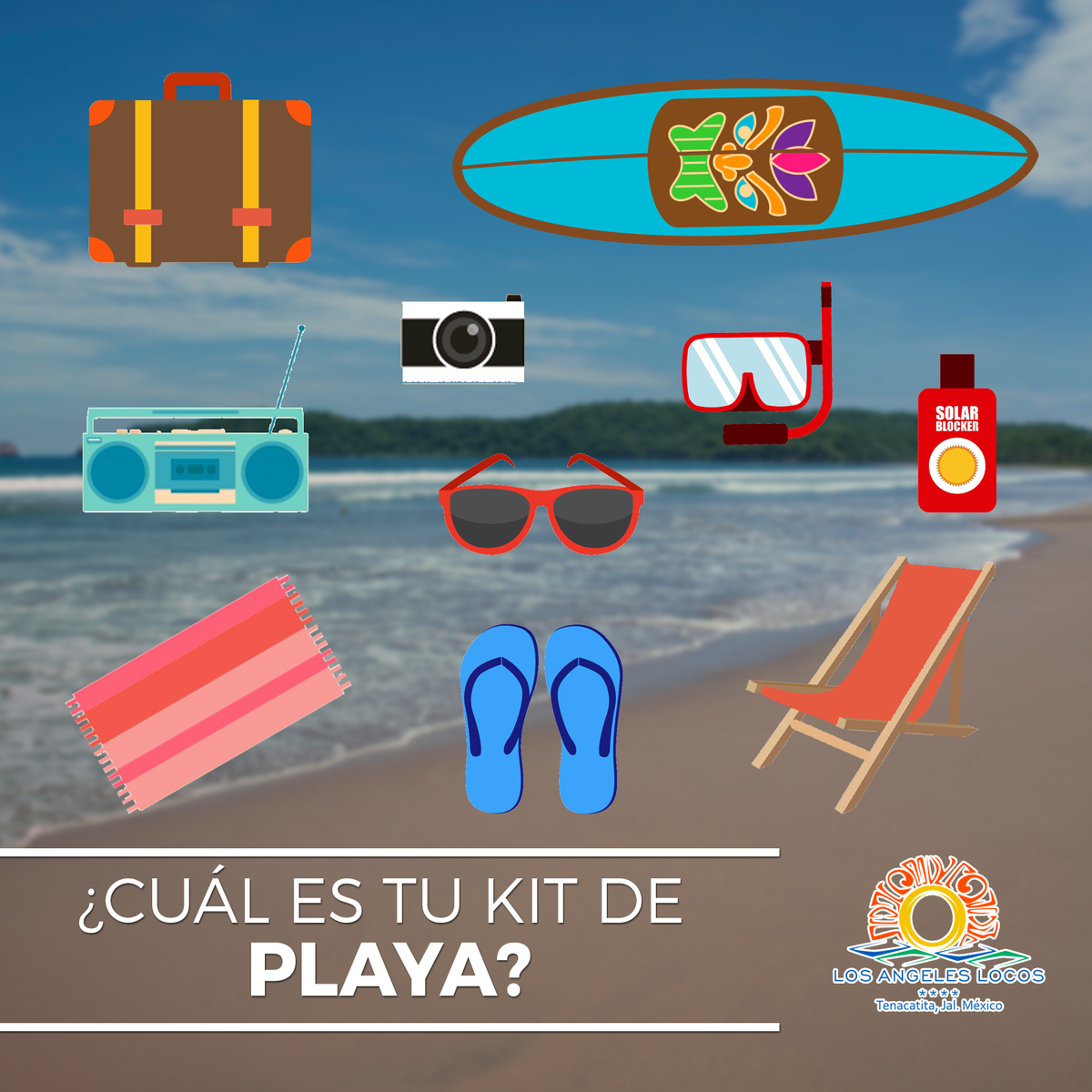 LosAngelesLocos's tweet photo. ¿Cuál es tu kit de playa para venir a #LAL? 
Coméntanos que traerás estas vacaciones.
Llama y reserva ahora en #LosÁngelesLocos https://t.co/9Pw6aLTf86