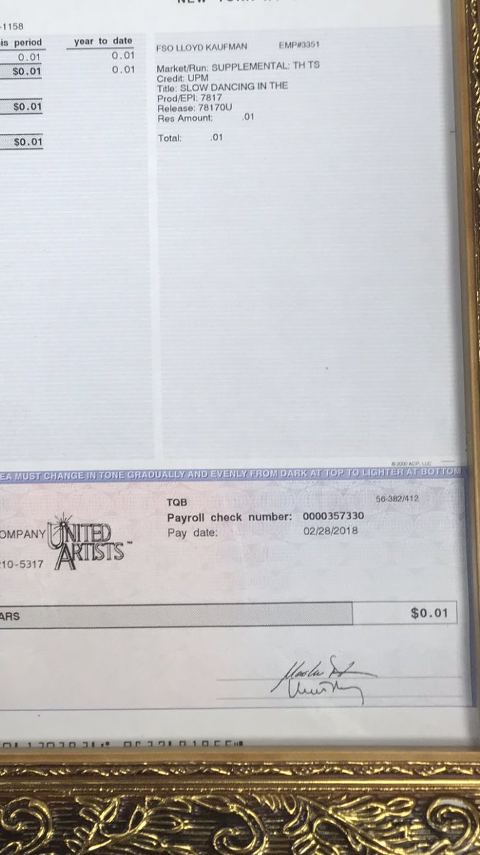 lloydkaufman's tweet photo. UNITED ARTISTS/MGM finally paid me for my acting!! https://t.co/QE4WxyhpOT