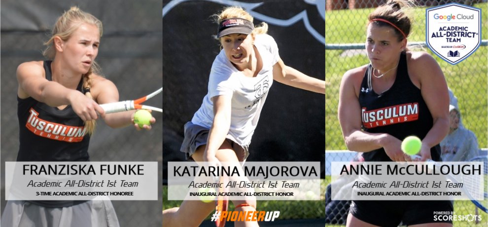 TusculumSports's tweet photo. Congrats to @TusculumTennis Franziska Funke, Katarina Majorova and Annie McCullough for being named to the Google Cloud Academic All-District Team #PioneerUp #UniversityRising https://t.co/ux6eKTOZGK